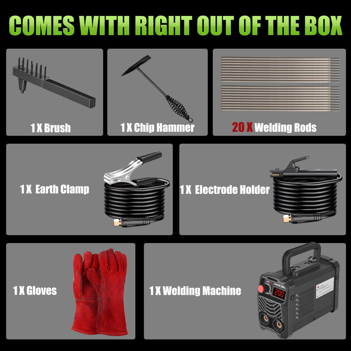 Hpoouo 200Amp 20PCS Rods Stick Welder, Super MINI Portable Welding Machine, IGBT Inverter Welder Machine 110V with Hot Start Arc Force Anti-Stick, for 1/16"-1/8" Rod ARC Welder, 2 Chip Hammers (Black) Hpoouo