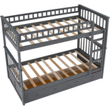 Harper & Bright Convertible Wood Twin-Over-Twin Bunk Bed with Storage Drawers and Ladder - Can Be Divided Into Two Daybeds (Grey) Harper & Bright Designs
