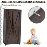 LUXOAK 70" Large Armoire Wardrobe Closet with Hanging Rod, Farmhouse Clothing Storage Cabinet with 2 Barn Doors, Wooden Tall Bedroom Armoires with Shelf, Espresso LUXOAK