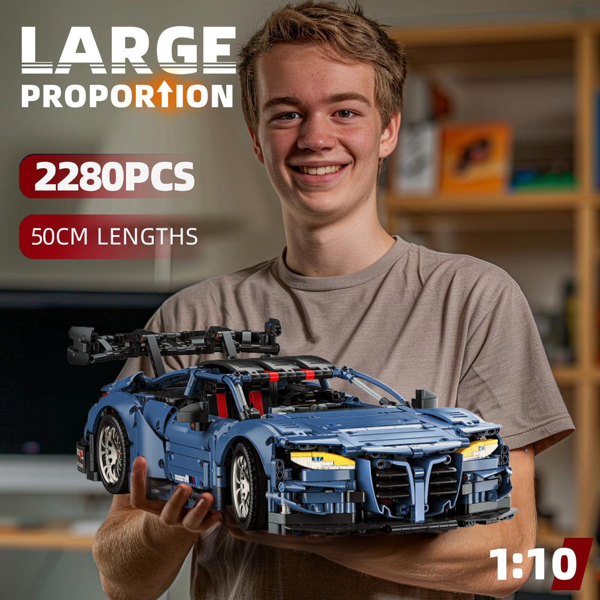 Remote Control Car Building Kit, 1:10 M4 Champion Racing Car Building Blocks and Challenge Construction Toys, Gift for Technical Enthusiasts Adults&Boys Age 14+, with Motors Light Battery (2280PCS) MOCBROPCS
