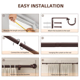 SMODBRODRE Curtain Rods for Window 32 to 62, Brown 5/8 inch Splicing Single Window Curtain Rod Set with Brackets SMODBRODRE