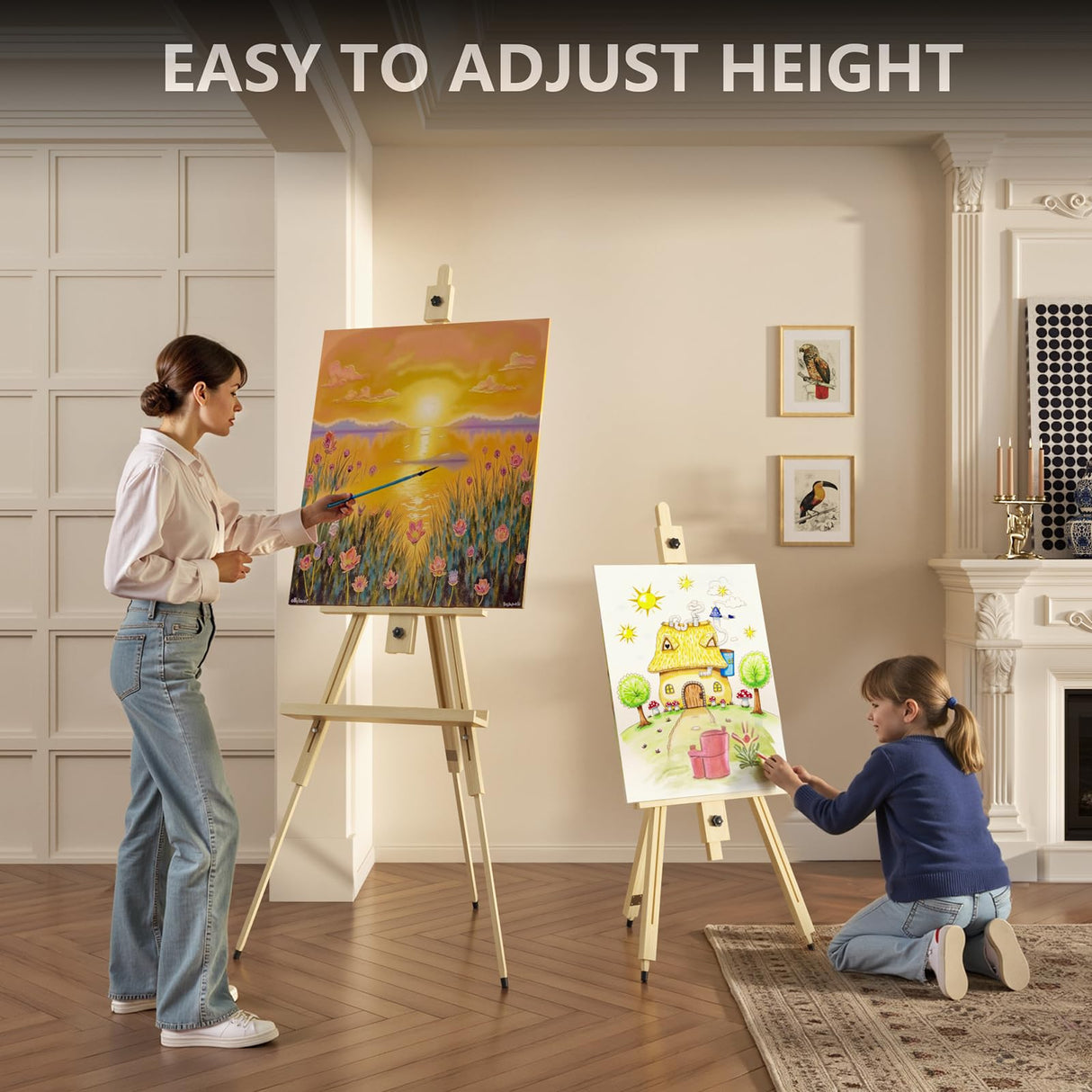 Stuelloaf Tripod Easel for Painting, Art Wooden Easel Stand for Adults or Students, Hold 1 or 2 Canvas up to 60’’, Display Portable Easel for Drawing, Landscape Artist, Wedding Sign, Pine Stuelloaf