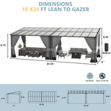 Kurapika 10’ x 24’ Gazebo, Wall Mount Gazebo Outdoor Pergola, Hardtop Lean to Gazebo Canopy Awnings with Sloped Roof and Sturdy Steel Frame, for Patio, Porch, Deck, Backyard(Grey) Kurapika