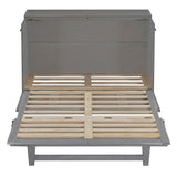 YOPTO Full Size Murphy Bed Chest,Folding Storage Wall Bed with Large Drawers,USB Ports & 2 Three-Prong Outlets,Hidden Cabinet Platform Bed W/Wood Slats Support,for Bedroom,Guest Room,Brushed Gray YOPTO