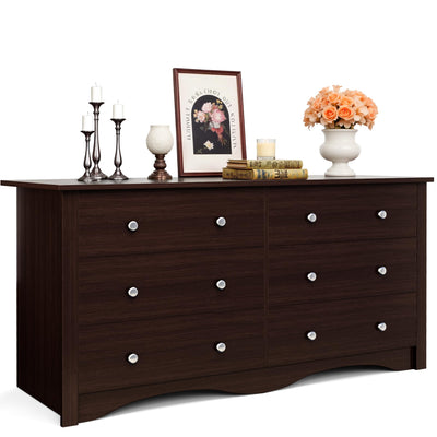 JUMMICO Dresser for Bedroom, 6 Wood Dresser Drawers, Wide Chest of Drawers, Storage Tower Unit, Modern Design for Bedroom, Living Room, Hallway, Entryway (Dark Brown)