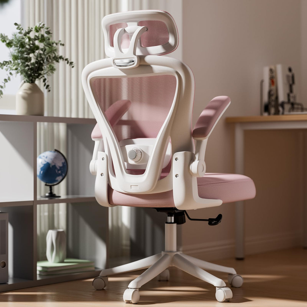 SeekFancy Ergonomic Office Chair M903, High Back Computer Desk Chair with Wheels, Comfy Mesh Office Chair with Adjustable Lumbar Support & Headrest, Pink Swivel Executive Managerial Task Chair SeekFancy