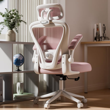 SeekFancy Ergonomic Office Chair M903, High Back Computer Desk Chair with Wheels, Comfy Mesh Office Chair with Adjustable Lumbar Support & Headrest, Pink Swivel Executive Managerial Task Chair SeekFancy