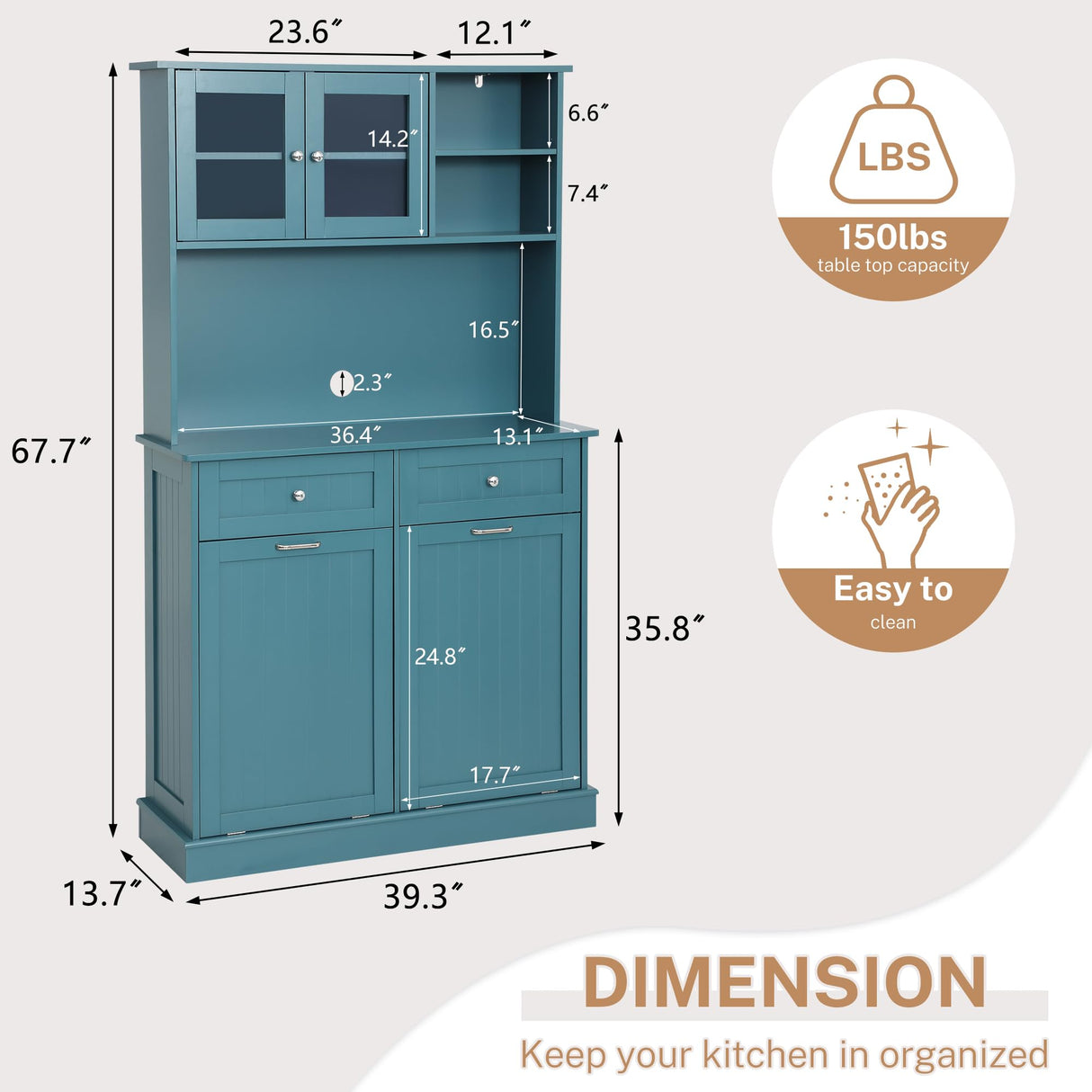 Ayiseedmid Tilt Out Trash Can Cabinet, Kitchen Pantry Cabinet, Tilt Out Laundry Hamper Cabinet with Hideaway Drawer, Recycling Freestanding Dog Food Storage Cabinet in Blue Ayiseedmid