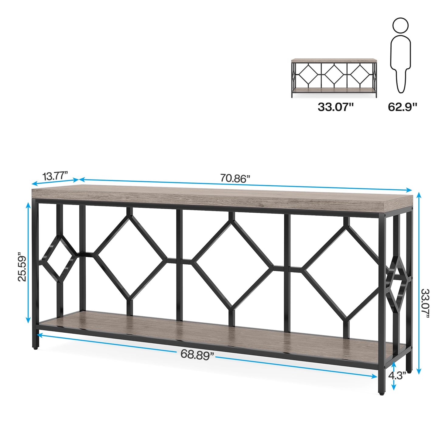 Tribesigns 70.9 Inches Extra Long Sofa Table, Narrow Long Console Table with Storage Shelves Behind Couch Table,2-Tier Hall Table for Entryway