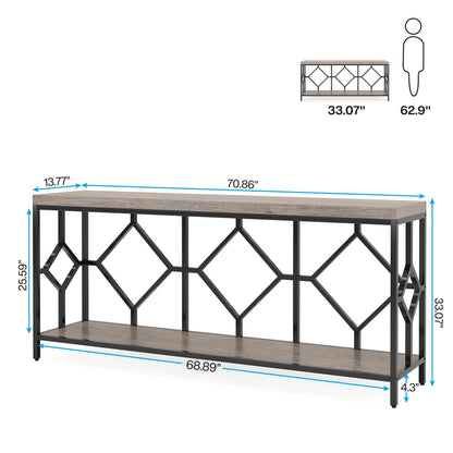 Tribesigns 70.9 Inches Extra Long Sofa Table, Narrow Long Console Table with Storage Shelves Behind Couch Table,2-Tier Hall Table for Entryway - WoodArtSupply