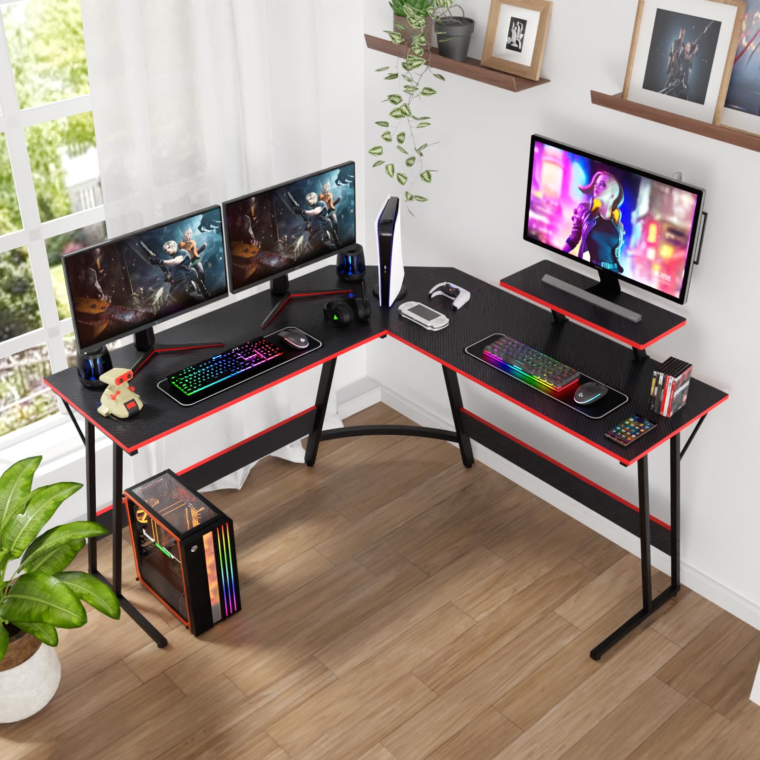 PayLessHere L Shaped Desk Corner Gaming Desk Computer Desk with Large Desktop Studying and Working and Gaming for Home and Work Place,Black - WoodArtSupply