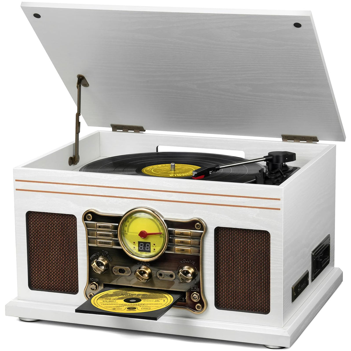 FEKTIK Bluetooth Record Player 10 in 1,FEKTIK 3-Speed Turntable for Vinyl with Speakers, LP to MP3 Converter, CD, Cassette Player, FM Radio, Wireless Streaming | White FEKTIK