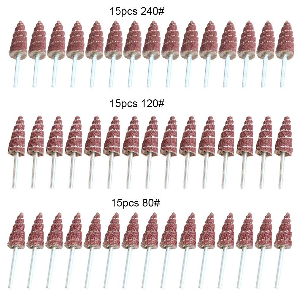 3x10 mm Cone Shape Abrasive Flap Wheel,Sandpaper Grinding Head for Rotary Tool, 3mm Shank 45Pcs,Used for Groove, Gap, Corner polishing FPPO