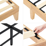 Solid Wood Full Bed Frame with Rattan Headboard & LED Lights - Modern Design, Noise-Free, No Box Spring Needed coucheta