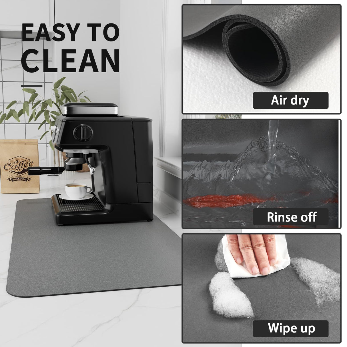 HotLive Coffee Mat - Coffee Bar Mat for Countertops | Coffee Bar Accessories Fit Under Coffee Maker Espresso Machine | Absorbent Hide Stain Rubber Backed Dish Drying Mat for Kitchen Counter HotLive