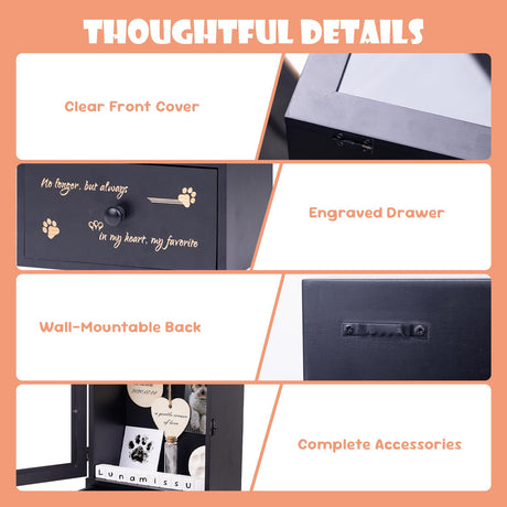 Pet Memorial Shadow Box 9"x13.4" with Deep Drawer, Keepsake Kit and Paw Print Set – Sympathy Display Frame for Dog & Cat in Loving Memory DigNew