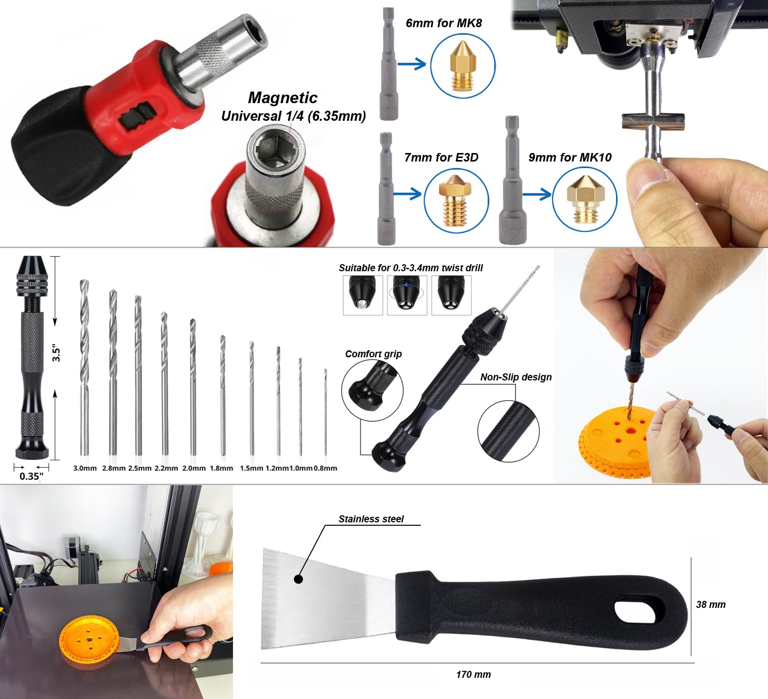 AEORUM 3D Printer Tools, 70 Pcs 3D Printer Accessories Kit with Wood Toolbox Includes 3D Printer Nozzle Cleaning Kit, Deburring Tool,Tube Cutter for 3D Printer - WoodArtSupply