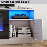 AMERLIFE TV Stand with Fireplace, LED Light Entertainment Center with 36" Electric Fireplace, 70" Modern Wood Entertainment Stand with Highlight Storage Cabinet for TVs up to 80", Grey AMERLIFE