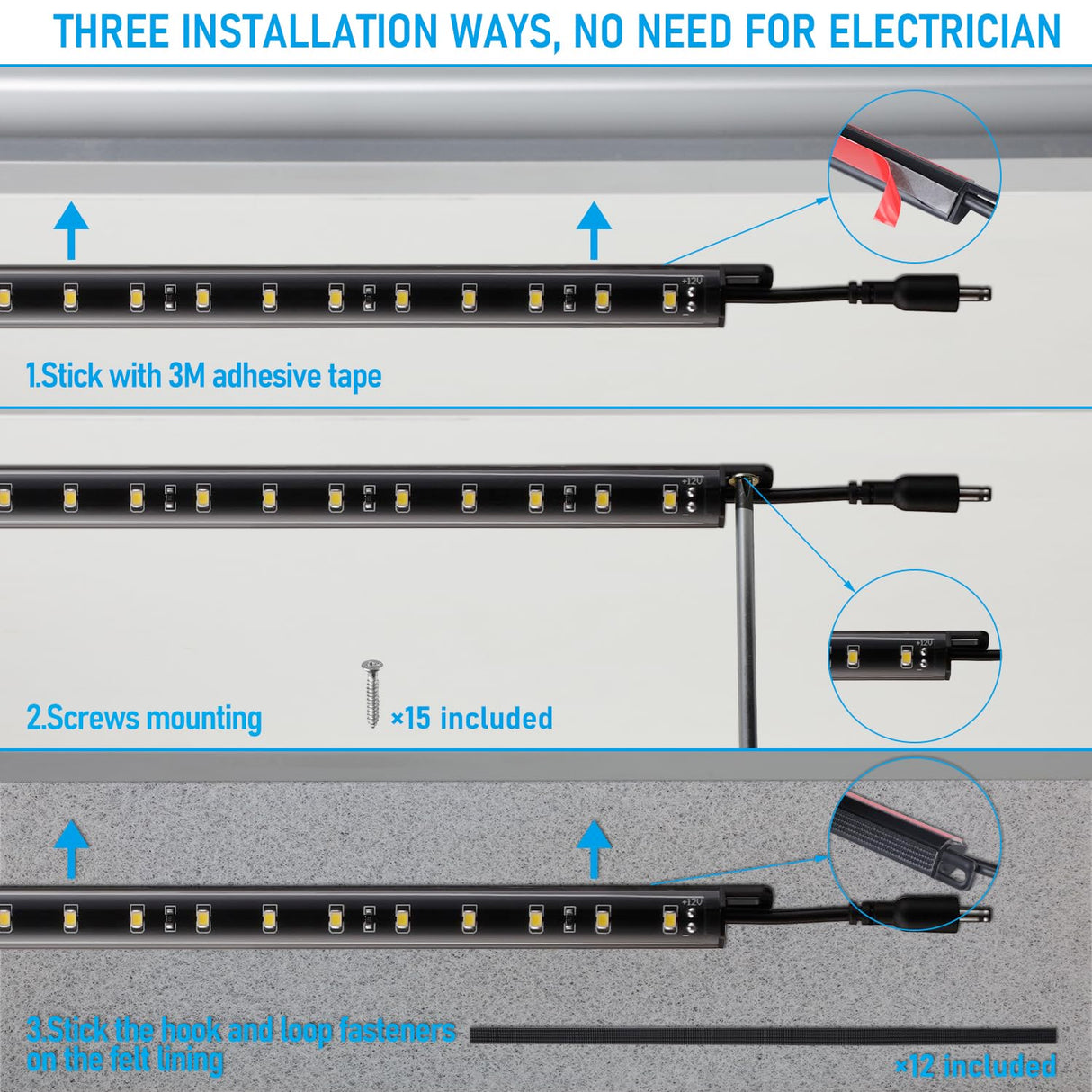 TORCHSTAR LED Safe Lighting Kit, (6) 12 Inch Linkable Light Bars + Motion Sensor + UL Power Adapter, 900LM, Input 100-240V, for Under Cabinet Gun Safe Locker Closet Showcase, 5000K Daylight TORCHSTAR