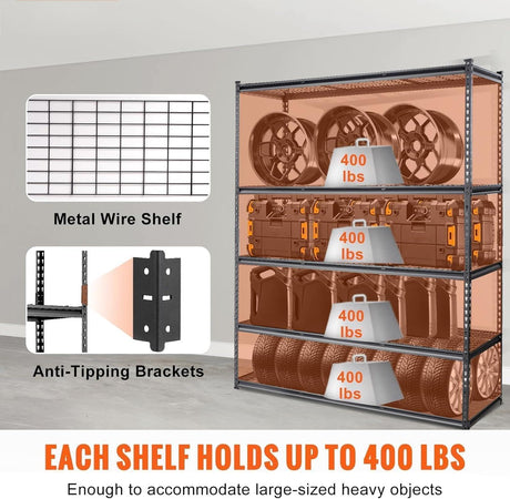 KOKEBREN 2500 Lbs Capacity Heavy Duty Garage Shelving, 48x18x72 Inch 5-Tier Metal Wire Shelves, Adjustable Industrial Storage Rack for Garage, Basement, Warehouse Organization KOKEBREN
