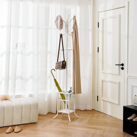 Yoobure Coat Rack Freestanding, Coat Tree with Umbrella Holder, Metal Coat Rack Stand with 12 Hooks, Modern Coat Hanger Stand for Entryway, Purse Rack Hat Rack Stand for Living Room Bedroom Office Yoobure