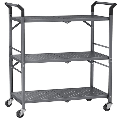 Rolling Utility Cart Folding Cart - 3 Tier Metal Cart with Wheels, Large Capacity Service Cart Storage Shelf Cart SNTD