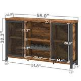 IBF Rustic Wine Bar Cabinet, Coffee Bar Cabinet for Liquor and Glasses, Farmhouse Wood Buffet Sideboard with Storage Rack, Wine Liquor Cabinet for Home Kitchen Dining Room, Rustic Brown, 55 Inch IBF