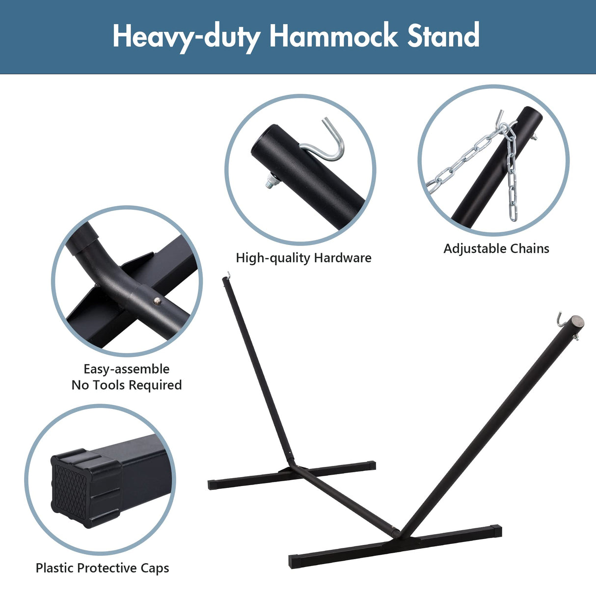 ANOW Double Hammock with Stand Included, Rope Hammock with Detachable Pillow and Pad for Outdoors Indoors, 450 LBS Weight Capacity, Blue ANOW