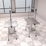 36" Pet Dog Grooming Table, Foldable Stainless Steel Frame Pet Drying Grooming Table Up to 330lbs, Professional Bathing Desk for Dogs at Home with Adjustable Overhead Arms, Noose, Mesh Tray, Silvery Afqxf