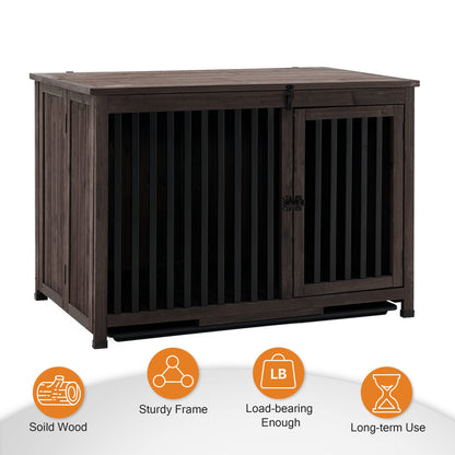 MCombo Wooden Dog Crate Furniture, Dog Kennel Pet House End Table, Solid Wood Portable Foldable Indoor Cage for Dogs, No Assembly Needed (Large, Dark - WoodArtSupply