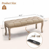 Cozyman Bedroom Bench, French Vintage Tufted Entryway Bench, 45.2" Carving Upholstered End of Bed Bench with Distressed Wood Legs, Linen Ottoman Seat for Living Room, Foyer, Dining Room, Wheat Cozyman