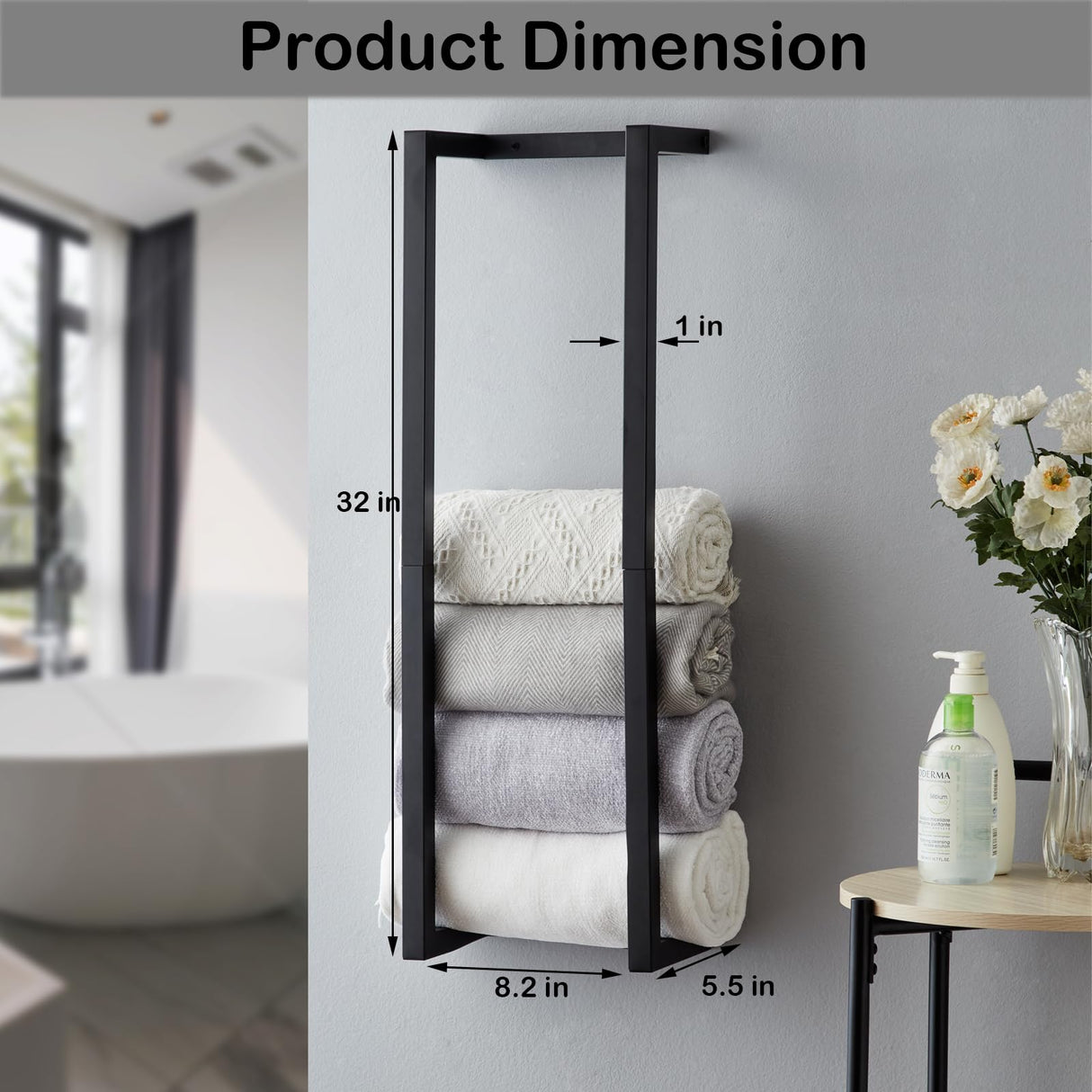 Towel Rack for Rolled Towels, Towel Rack for Bathroom,Wall Mounted Metal Bathroom Organizer, Bath Towel Holder Wall for Modern Small Space Bathroom Towel Storage (Black) Roeveca