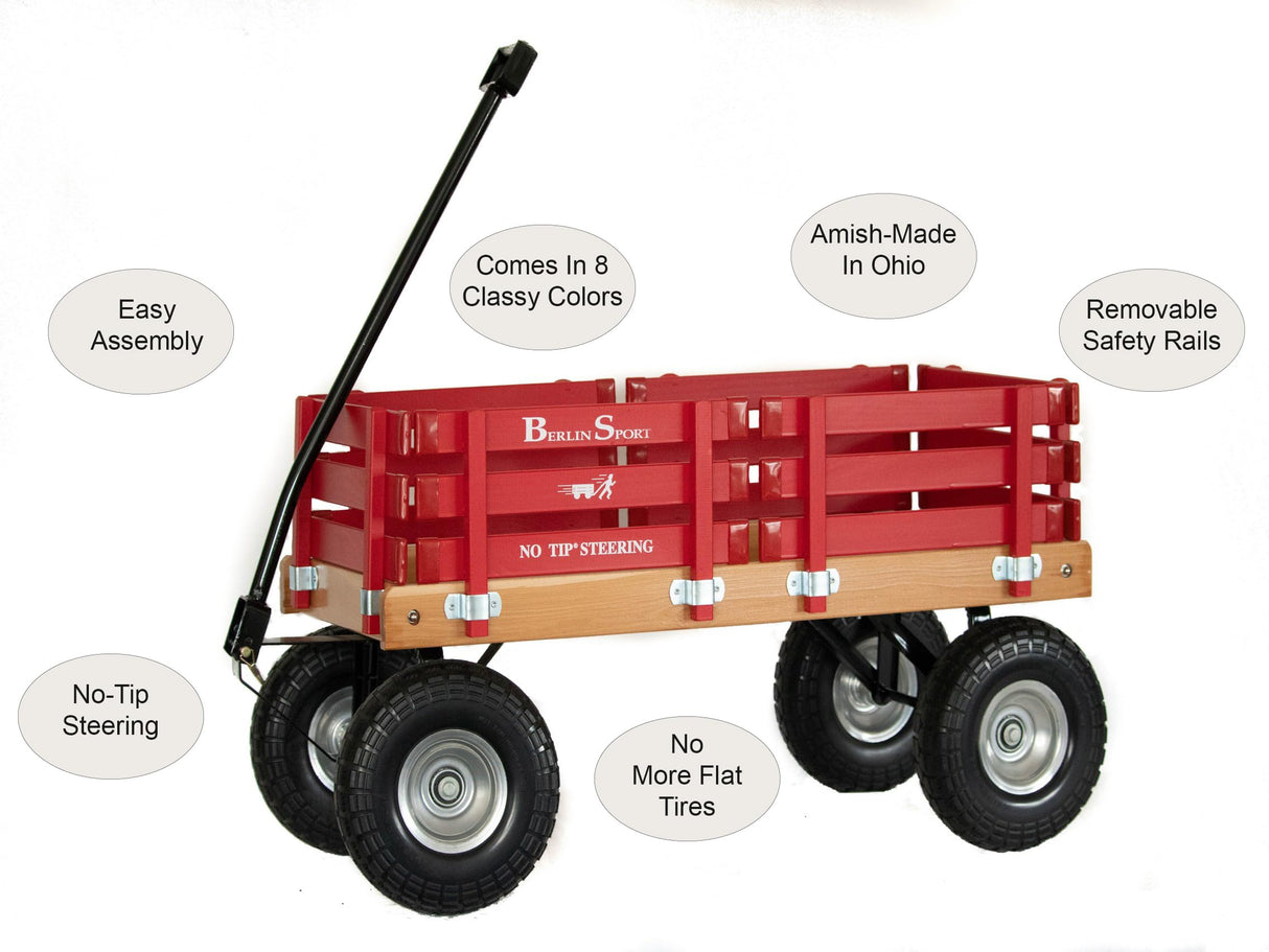 Berlin Flyer Sport Kid's Wagon - Model F410 - Amish Made in Ohio, USA - 10" No-Flat Tires (Red) premier wagons
