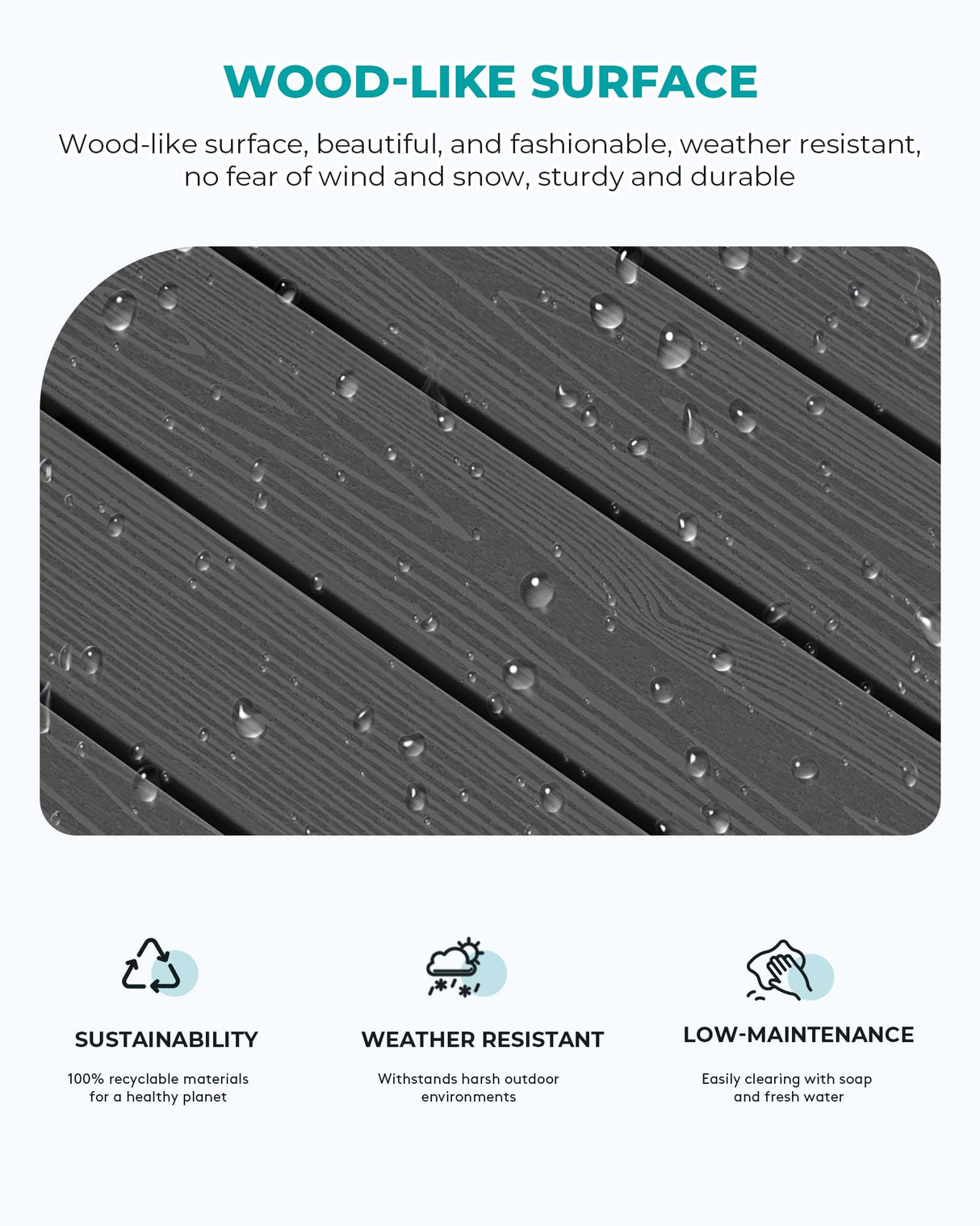 SERWALL Outdoor Coffee Table, HDPE Patio Coffee Table for Outside, Rectangle, Black SERWALL