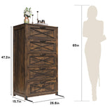 Maupvit 5 Drawers Dresser for Bedroom，Farmhouse Tall Wooden Dresser & Chests of Drawers，Large Storage Organizer for Closet, Hallway, Entryway，Living Room (Brown) Maupvit