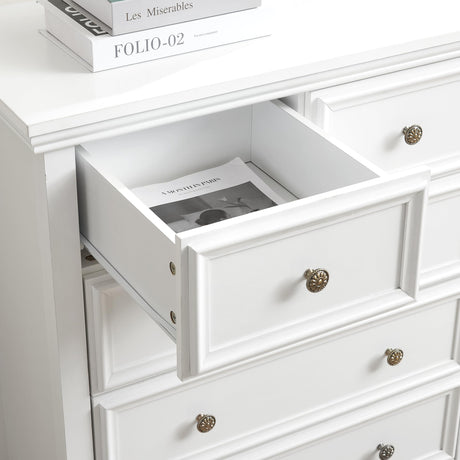 Ball & Cast Farmhouse 6 Drawer Dresser, Chest of Drawers with Vintage Carved Flower Handle and Wood Grain Tabletop, Anti-Tipping Design,31.5" Wide Storage Organizer for Bedroom, Living Room,White Ball & Cast