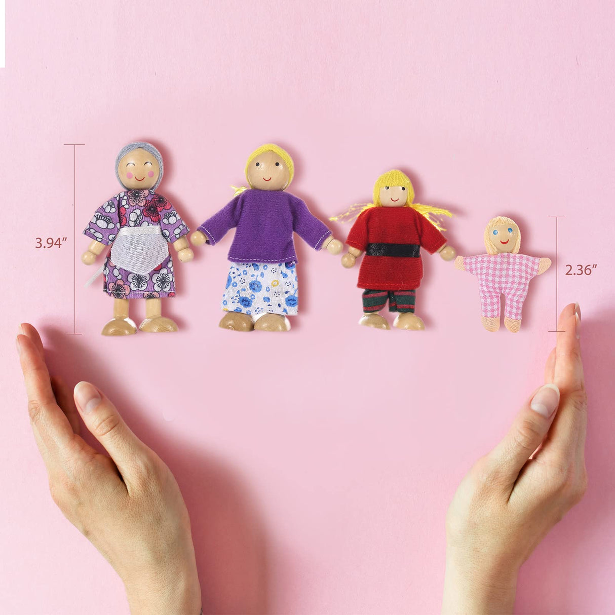 Jzszera Wooden Doll House Family of 8 Little Figures, Cute Dollhouse People for Girls Toddlers Jzszera