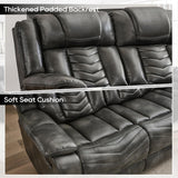 Manual Recliner Sofa Set with Wireless Charger for Living Room, Leather 3 Seater Reclining Sofa and Loveseat Seating Couch with Bass Speakers, LED Lights,Home Theater Love seat Sets with Console, Grey Comfort Stretch