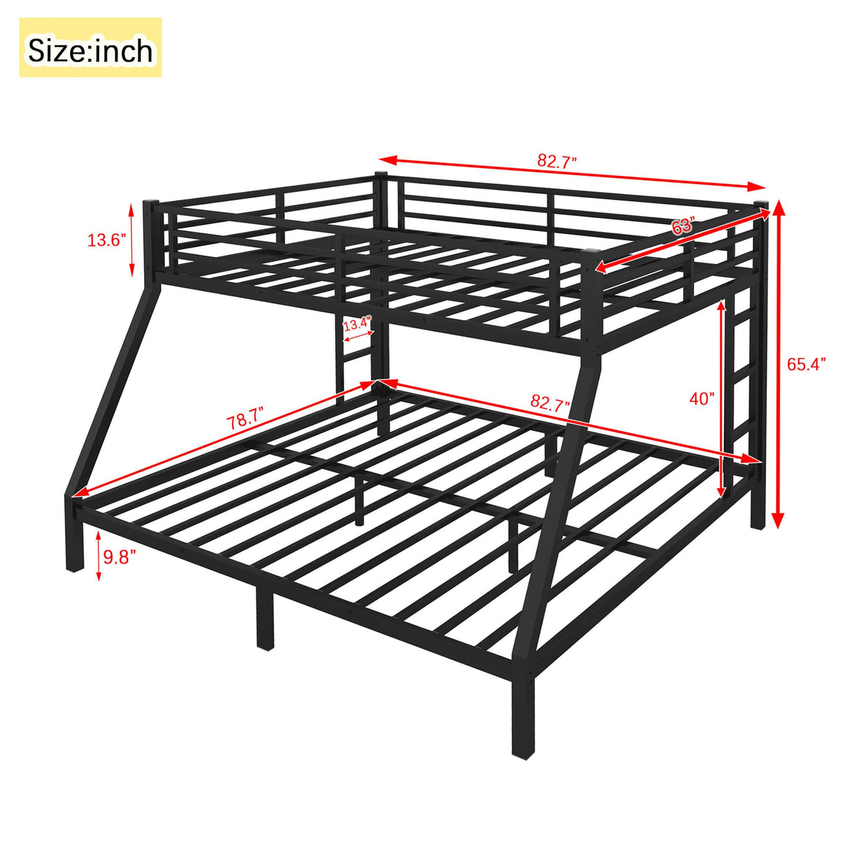 TEVHONE Upgraded Version Thicken Heavy-Duty Metal Queen Over King Bunk Bed for Adults, Steel King Size Bunk Bed Frame with Ladder, Easy Assemble (Queen Over King) TEVHONE