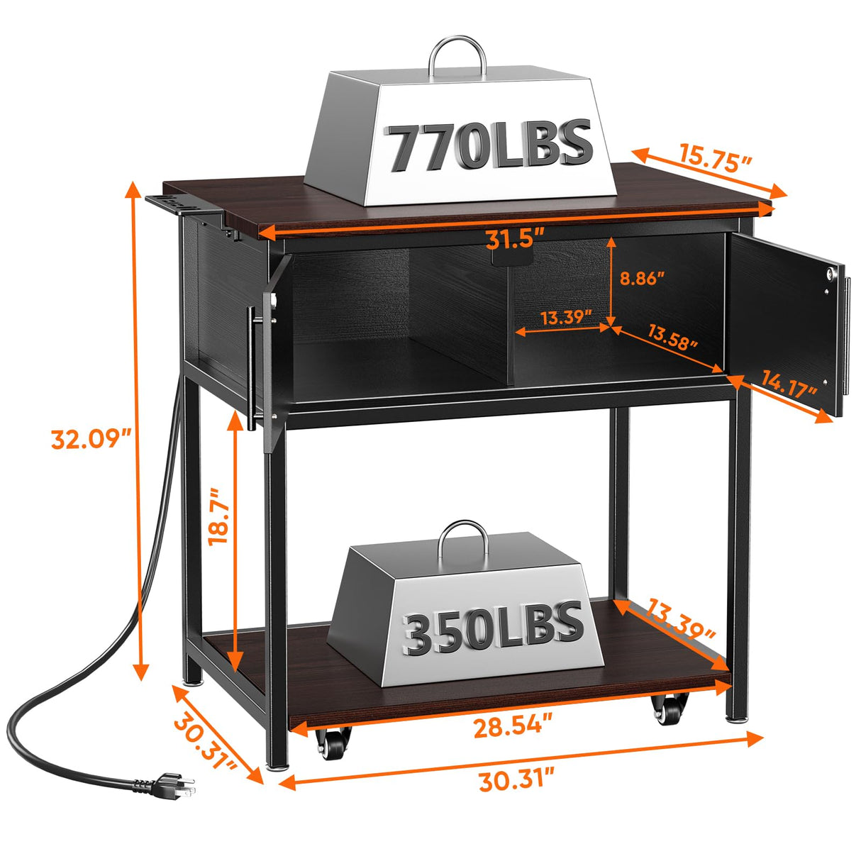 20-29 Gallon Fish Tank Stand with Power Outlet and Storage Cabinet,Aquarium Stand with Slide-Out Fish Tank Shelf,Heavy Duty Metal Frame and Waterproof Wood,31.5" L x 15.7" W 770LBS Capacity POKIPO