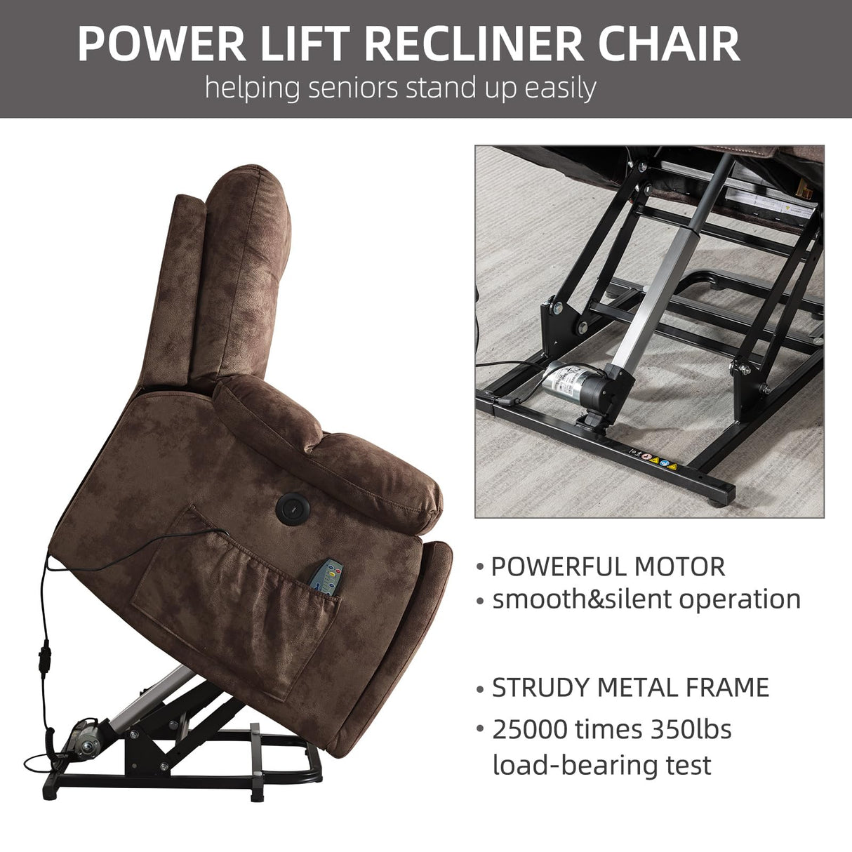 CANMOV Power Lift Recliner Chair with Massage and Heat for Elderly, Overstuffed Wide Recliners, Heavy Duty and Safety Motion Reclining Mechanism with USB Ports, 2 Concealed Cup Holders, Chocolate CANMOV