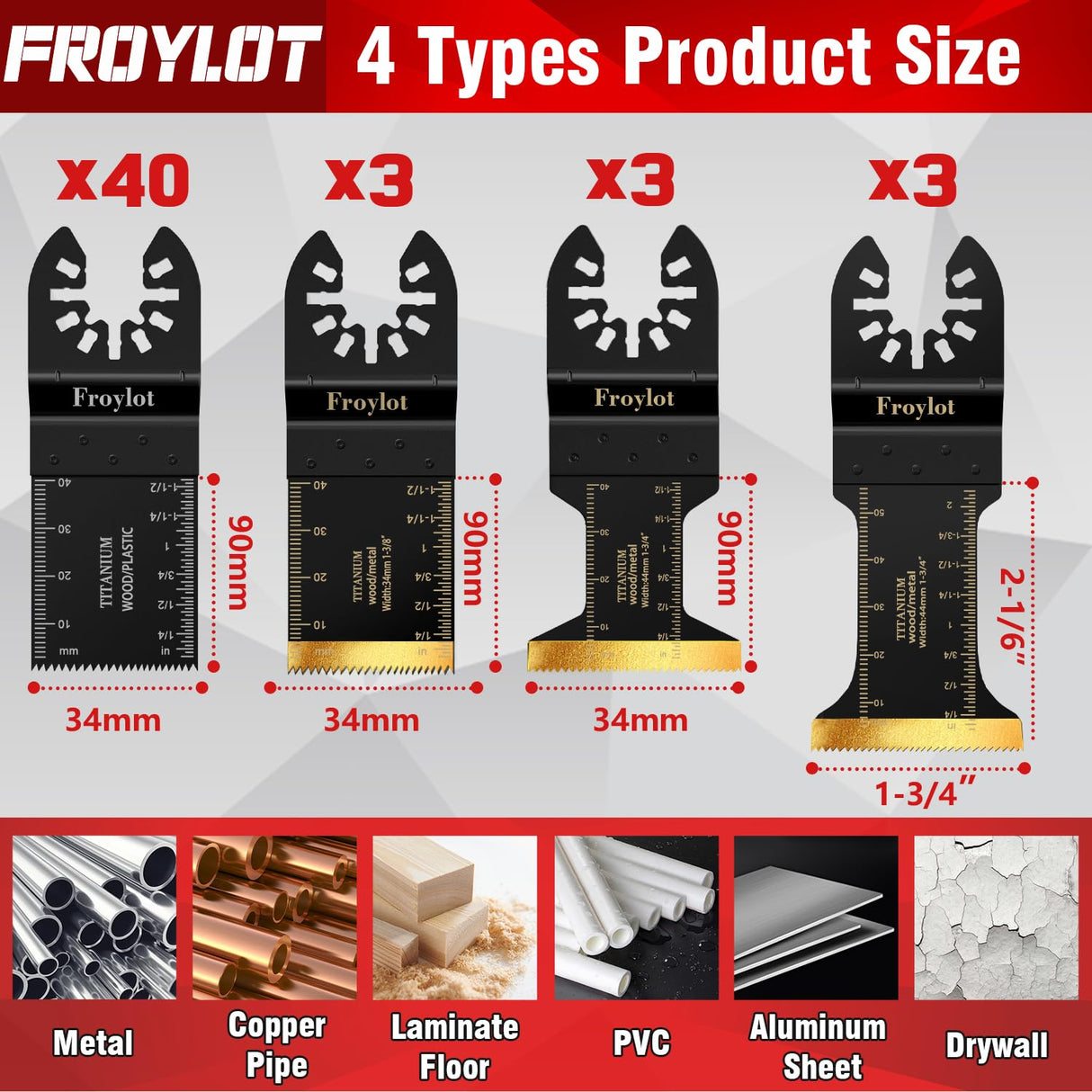 49pcs Titanium Oscillating Tool Blades High-Carbon Steel Multitool Blades, Universal Multi Tool Blades Kits for Metal Wood Cutting, Fit Dewalt Bosch Milwaukee Ryobi Rockwell Fein Makita FROYLOTㅤ