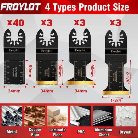 49pcs Titanium Oscillating Tool Blades High-Carbon Steel Multitool Blades, Universal Multi Tool Blades Kits for Metal Wood Cutting, Fit Dewalt Bosch Milwaukee Ryobi Rockwell Fein Makita FROYLOTㅤ