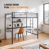 VINGLI Full Size Metal Loft Bunk Bed Frame for Kids Teens Adults with Desk Underneath,2 Charging Station,LED Lights,Safety Guardrail and Stair,No Box Spring Needed,Black VINGLI