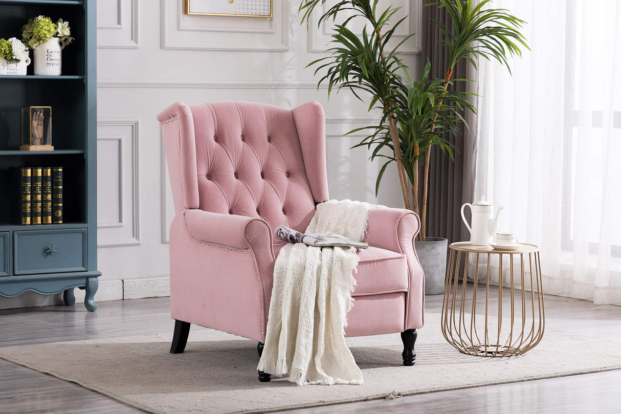 Artechworks Velvet Tufted Push Back Arm Accent Chair Recliner Single Reclining for Adjustable Club Chair Home Padded Seating Living Room Lounge Modern Sofa,Pink Artechworks