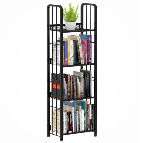 Azheruol Bookshelf Vertical Storage Freestanding Storage Stand for Living Room, Bedroom, Kitchen, Rust Resistance, Easy Assemblyl Free CombinationMulti-Functional Organizer (4 Tiers, Black) Azheruol