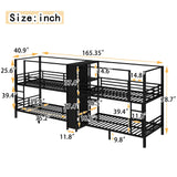 LUMISOL Quad Bunk Bed, Twin Size Bunk Bed for 4 with Built-in Storage Shelves & Wardrobe, Noise Reduced, Black LUMISOL