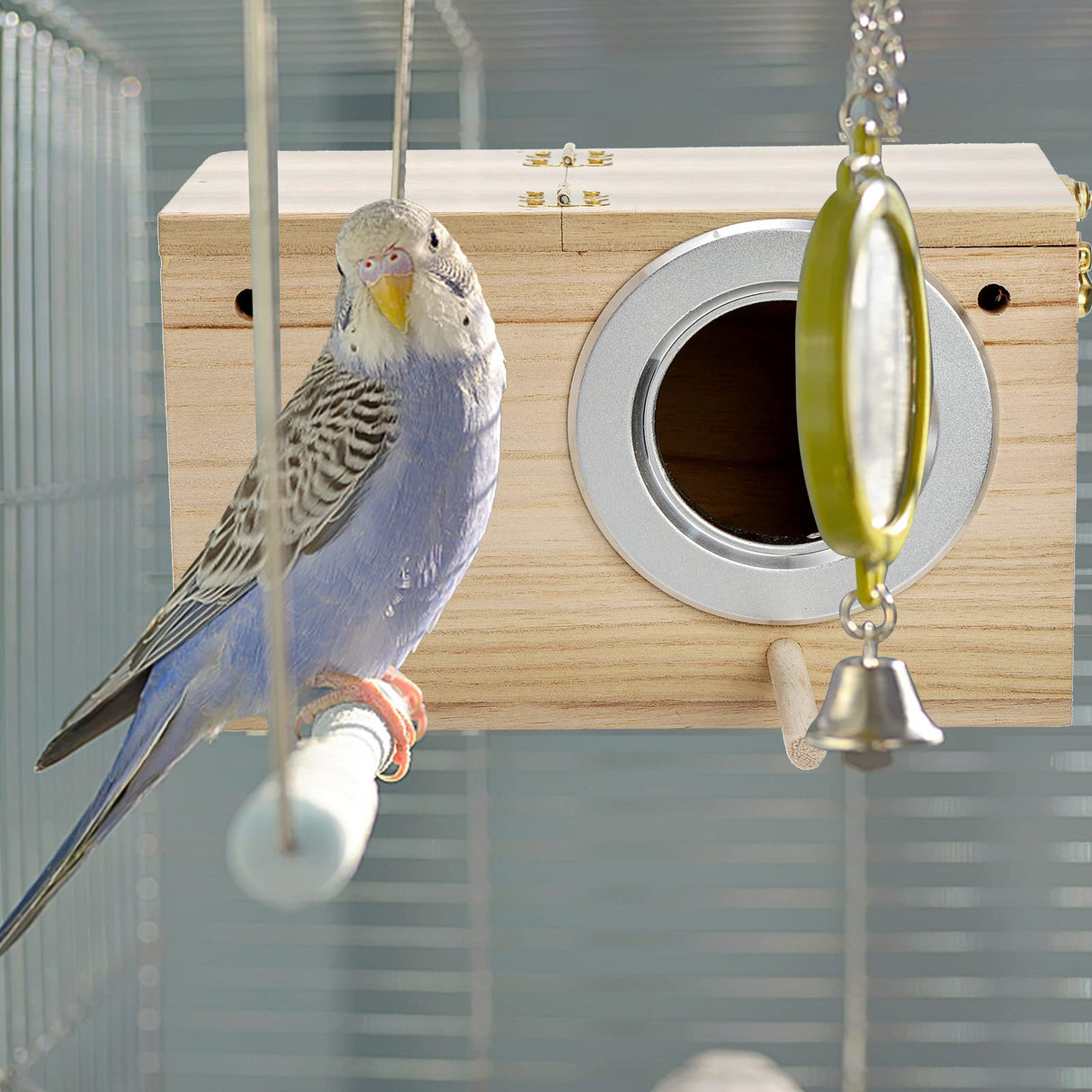 Hiceeden 2 Pack Parakeet Nest Box, Natural Wood Bird Nesting Box, Small Bird House Breeding Box for Budgie Lovebirds, Cockatiel, Parrots Mating, Aviary, 7.7×4.7×4.7 Inches Hiceeden