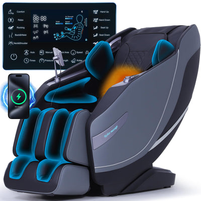 Stylish Massage Chair Full Body Zero Gravity Massage Chair Rocking Sleep Mode 3D SL Yoga Stretch Massage with Heat 12+ Modes Upgraded Calf +11cm Wireless Phone Charge Screen Touch Large Size Black