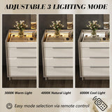 AMERLIFE 47.2" 8 Drawer Dresser with LED Light, Modern High Gloss Chest of Drawers with Glass Tabletop & 2 Six-Grid Jewelry Drawers, for Bedroom, Living Room, Dressing Room, Cream & Grey AMERLIFE